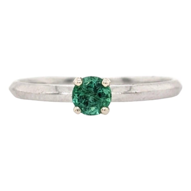 Emerald Solitaire Ring: Solid 14k White Gold, Round 4mm - Fine Jewelry, Size 6.75 For Sale