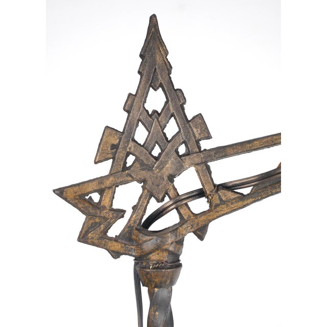Art Deco Mid 20th Century Restored Art Deco Cast Iron Bridge Floor Lamp For Sale - Image 3 of 15