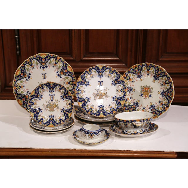 19th Century Set of Ten French Hand-Painted Plates and Dishes From Normandy - Set of 10 For Sale - Image 4 of 10