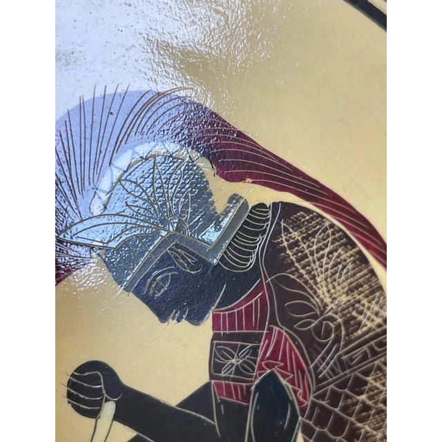 Ceramic Greek Handpainted Trojan War Black Figure Pottery Plate - Achilles Tending Patroclus For Sale - Image 7 of 9