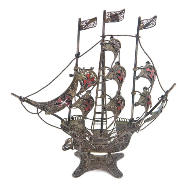 Silver Caravel with Filigree Mesh For Sale
