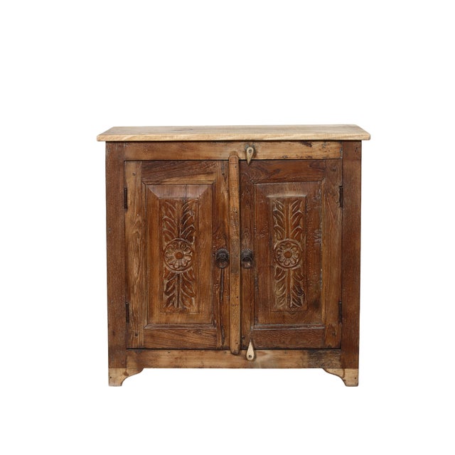2020s Two-Door Nightstand Made From Antique Indian Teakwood Architectural Elements For Sale - Image 5 of 7