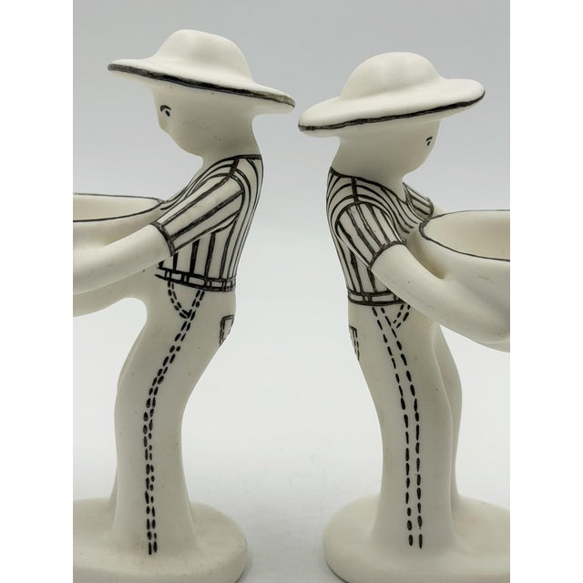 1990s Emilia Castillo "The Couple" Bisque Porcelain & Sterling Silver Salt Cellars - 4 pcs For Sale - Image 11 of 18