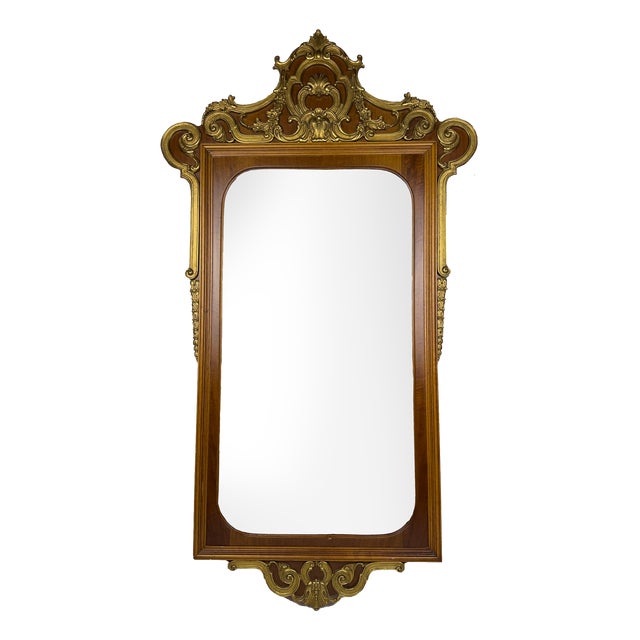 Large Vintage Wooden Wall Mirror, Italy, 1950s For Sale
