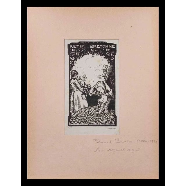 Retif de la Bretonne is an original woodcut print realized by Fernand Siméon. Hand signed, on the lower right margin....