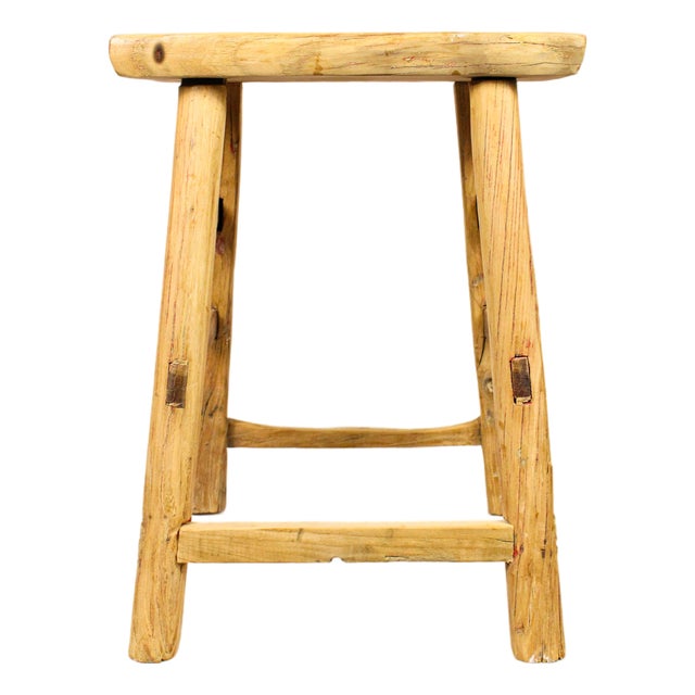 Vintage Rustic Stool in Elm For Sale