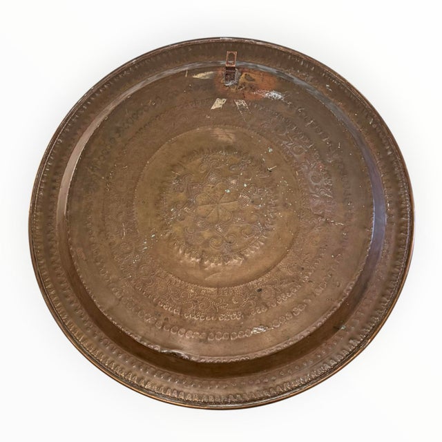 Late 20th Century Large Hammered Brass Wall Platter – Ornate Floral Medallion Wall Decor - 22” For Sale - Image 6 of 10