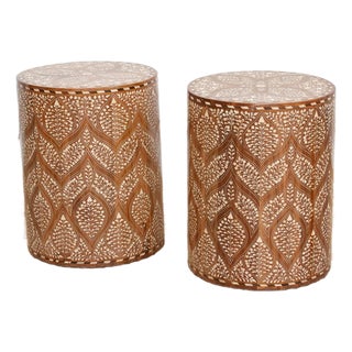 Pair of Royal Artisan Inlay Drum End Table For Sale