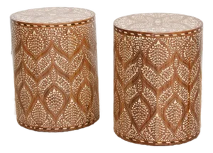 Pair of Royal Artisan Inlay Drum End Table