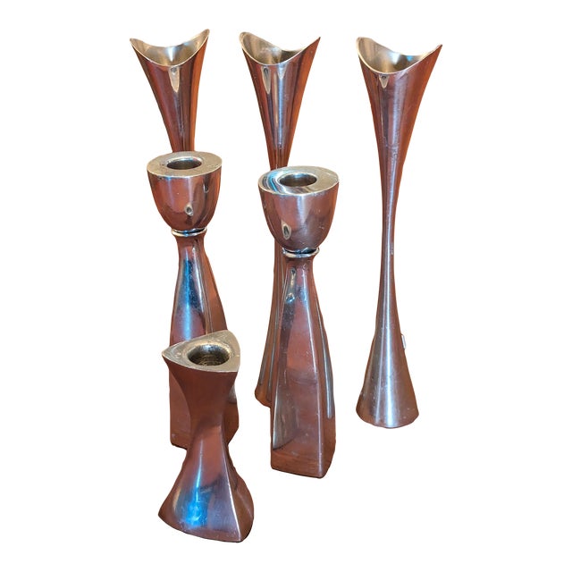Contemporary Nambé Stainless Steel Candle Holders Set of 6 Chairish
