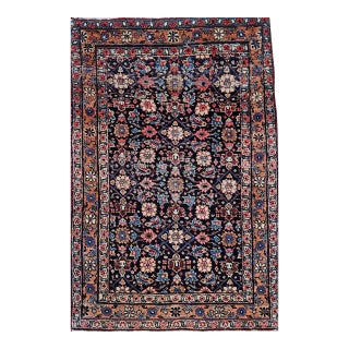 Vintage Malayer Rug, Hand-Knotted Wool, Geometric Pattern, 3x4, Navy & Red For Sale