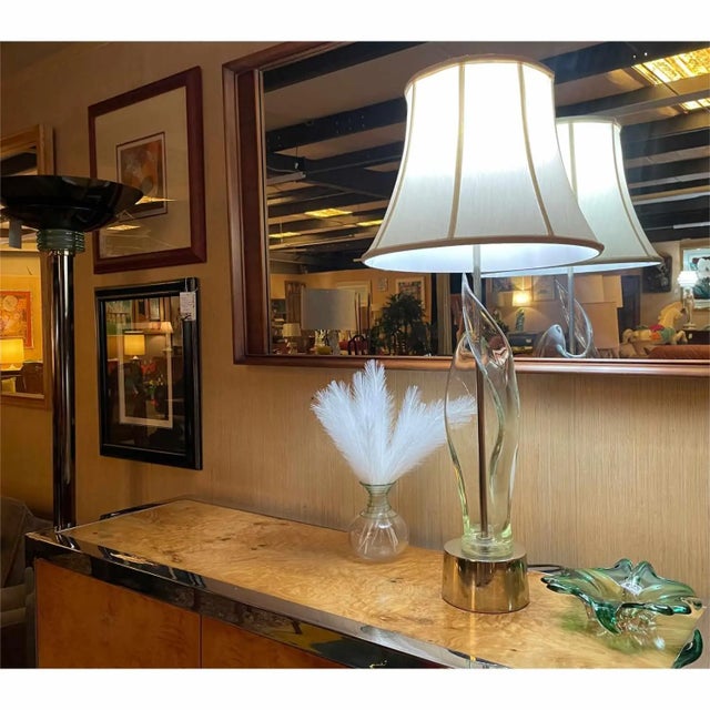 Italian Mid-Century Modern Sculptural Clear Murano Glass Table Lamp For Sale - Image 6 of 10