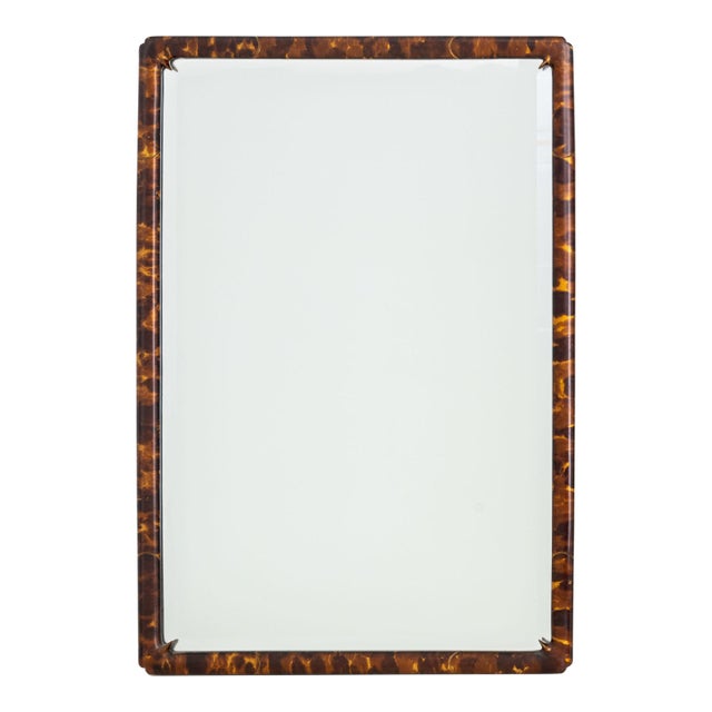 Karl Springer Style Tortoise Shell Finish Wood Framed Beveled Glass Mirror For Sale