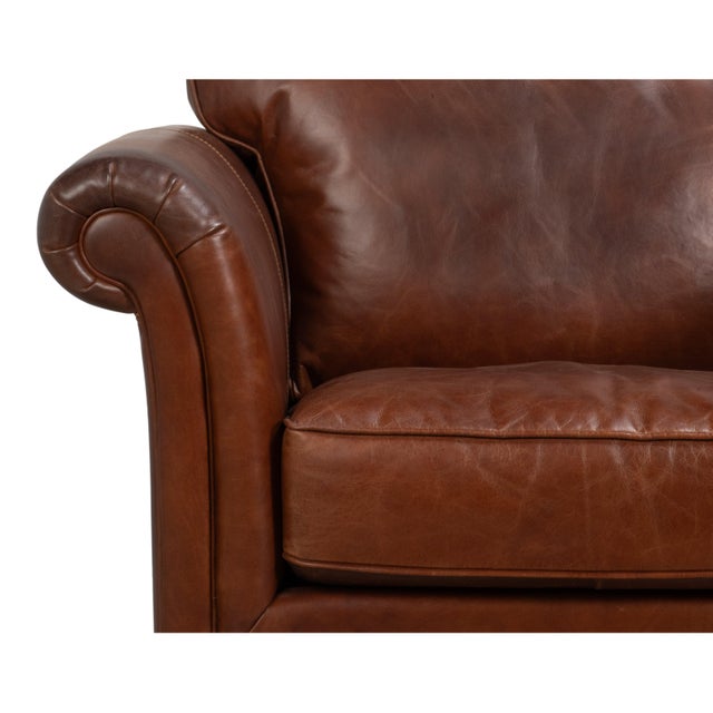 English Rolled Arm Leather Sofa in Chestnut Brown For Sale - Image 4 of 9