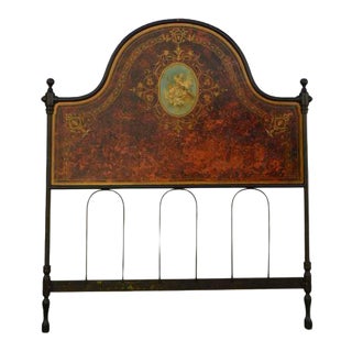 Antique French Hand Painted Toile Queen Headboard For Sale