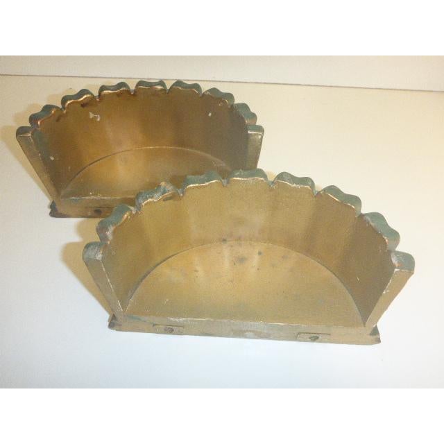 Pair 1980s Traditional Wall Shelf Brackets Painted Green Gold Crackle For Sale - Image 10 of 11
