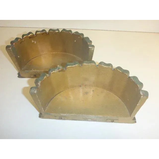 Pair Late 20th Century Transitional Wall Shelf Brackets Painted Green Gold Crackle For Sale - Image 10 of 11