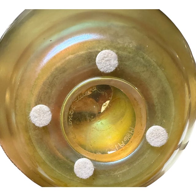 Large Orient & Flume Studio Art Glass Iridescent Flower Vase.