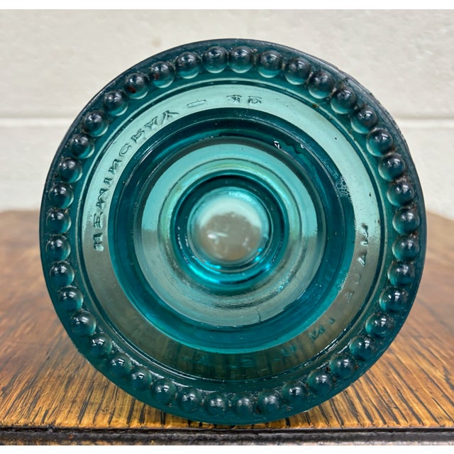Glass Vintage Hemingray 42 Teal Glass Insulator For Sale - Image 7 of 7