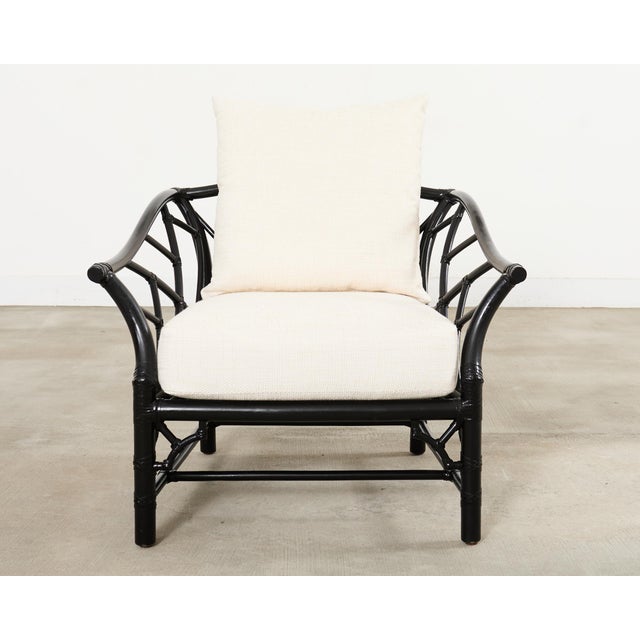 Contemporary McGuire Rattan Chinese Chippendale Lacquered Lounge Chair For Sale - Image 3 of 18