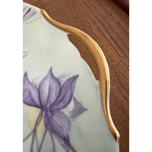 Lavender Antique Austrian Hand-Painted Columbine Serving Dish For Sale - Image 8 of 10
