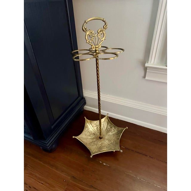 Metal Vintage Brass Umbrella or Cane Stand For Sale - Image 7 of 12