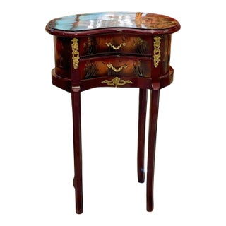 French Louis XV Accent Table With Hand-Painted Drawers & Gilded Brass Details For Sale