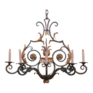 Early 20th Century French Louis XV Verdigris and Gilt Iron 8-Light Chandelier