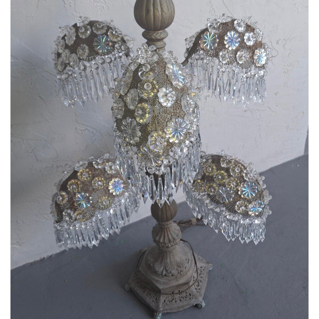 Brown XL 1920's Opulent Hollywood Regency Palm Tree With Cut Crystal Table Lamp For Sale - Image 8 of 18