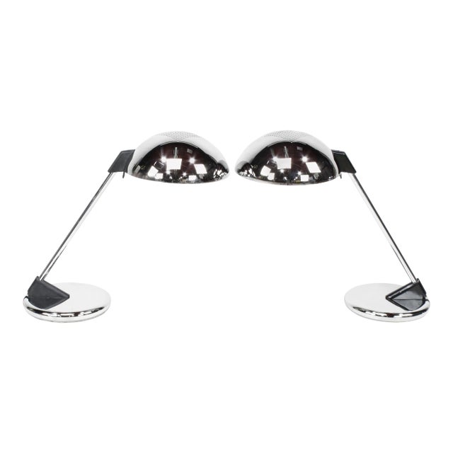 Chrome Cantilever Seneca Desk Lamps With Domed Shade, Circa 1960s - A Pair For Sale