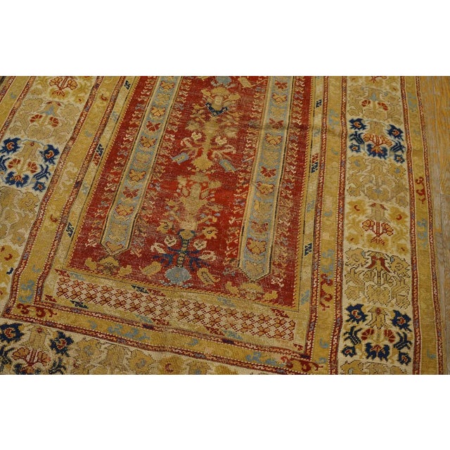 Brown 1750s Red Muslim Prayer Geometric AntiqueTurkish Kula Rug 4' 0" X 6' 4" Knotted Wool Carpet For Sale - Image 8 of 12