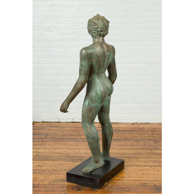 Mid 20th Century Greco Roman Style Verde Bronze Nude Male Statue For Sale - Image 11 of 13
