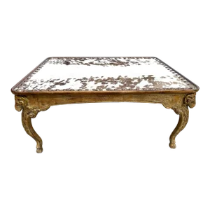 Vintage Gold Gilted Ram Head Coffee Table W/Cowhide Top