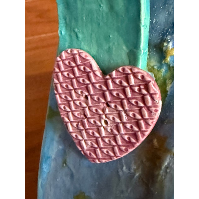 Turquoise Hand Built Sculptural Ceramic Vessel Signed/Dated For Sale - Image 8 of 18