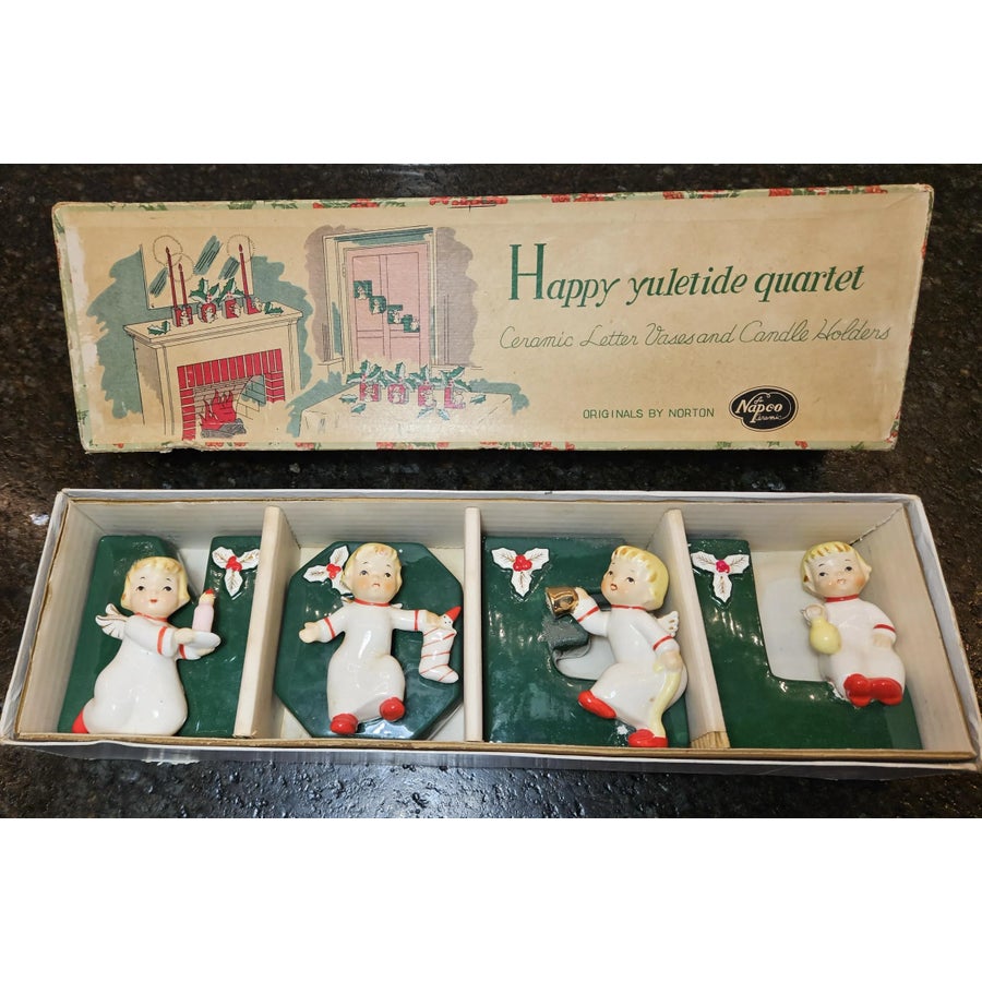 【メルモ】ANTIQUE NOEL AST-BLM 1950 1956 Napco Noel Set of Vases and Candle Holders in Original Box