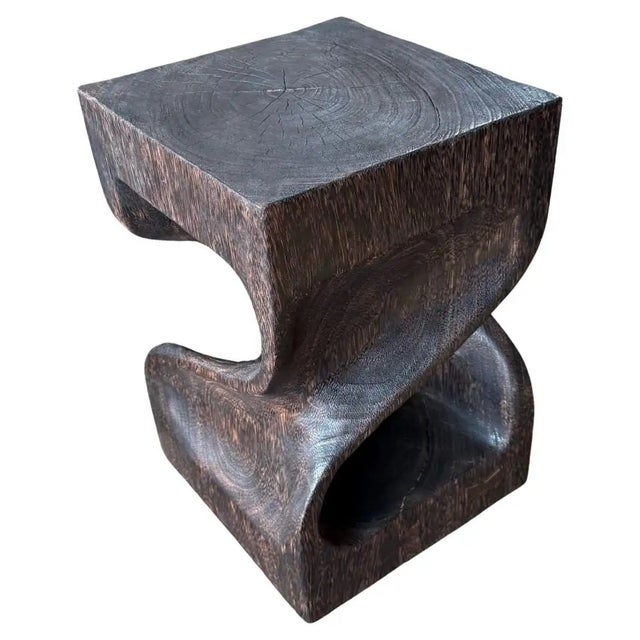 Sculptural Side Table Hand-Crafted From Solid Suar Wood Modern Organic For Sale - Image 6 of 8