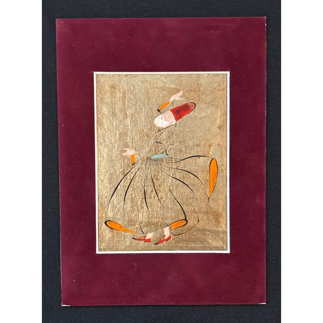A Turkish/Ottoman Whirling Dervish miniature painting on manuscript paper • This Whirling Dervish miniature painting...