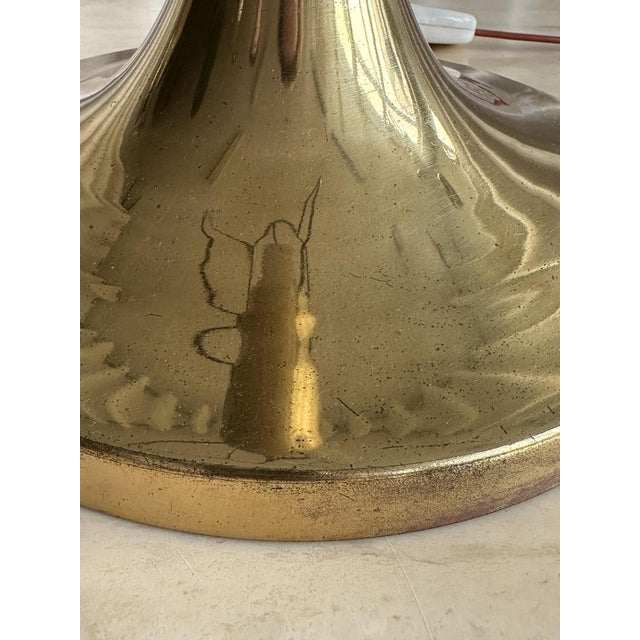 Large Hungarian Industrial Table Lamp with Milk Glass Shade and Tulip Shaped Brass Base, 1970s For Sale - Image 15 of 18