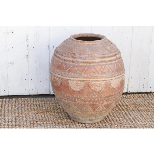Tall Painted African Clay Water Pot For Sale In Los Angeles - Image 6 of 12