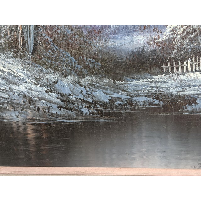 Vintage R. Scott Signed Winter Landscape Original Oil on Canvas, Framed For Sale - Image 11 of 18
