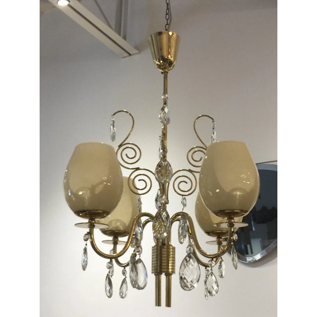 1960s Almari Mauri for Idman Brass and Glass Chandelier For Sale - Image 5 of 10