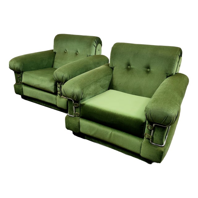Vintage Lounge Chair in Velvet, 1970 For Sale