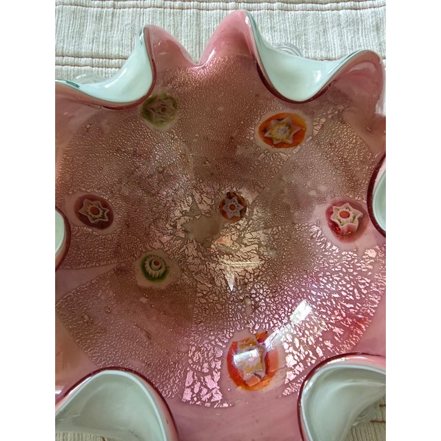 Fratelli Toso Vintage Murano Millefiori Hand Blown Art Glass Ruffled Bowl by Fratelli Toso For Sale - Image 4 of 8