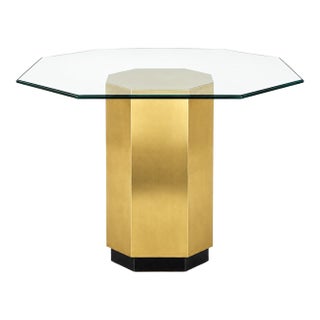 Vintage 1980s Postmodern Octagonal Mirrored Pedestal Table, Mastercraft Styled, Beveled Glass Top For Sale
