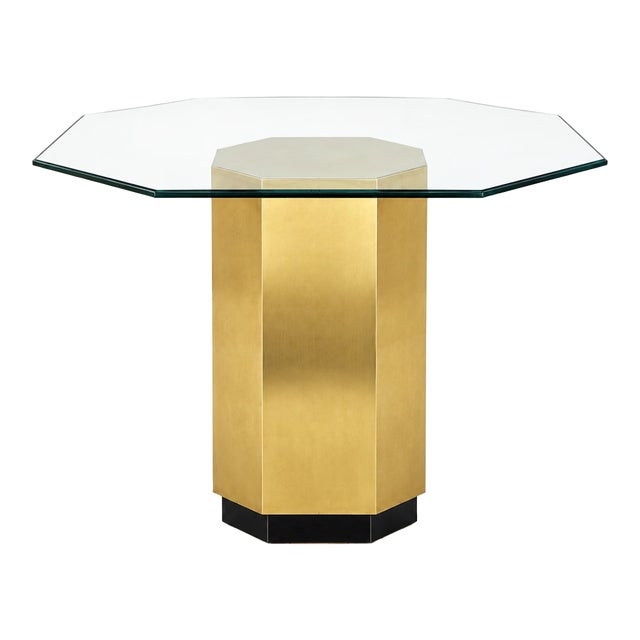 Vintage 1980s Postmodern Octagonal Mirrored Pedestal Table, Mastercraft Styled, Beveled Glass Top For Sale
