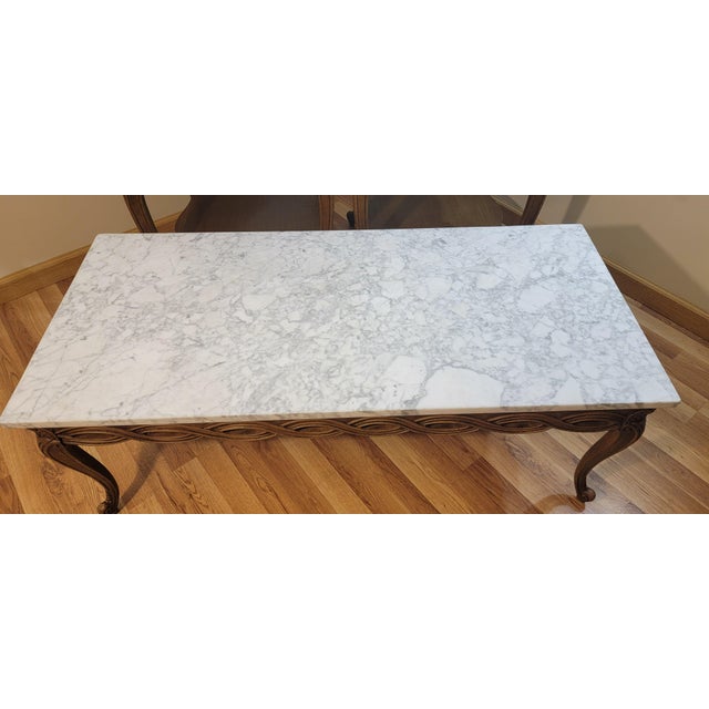 Beautiful Mid Century Modern 3 piece Coffee & End Table set with heavy Solid Marble Tops & a type of Resin Molded Legs....