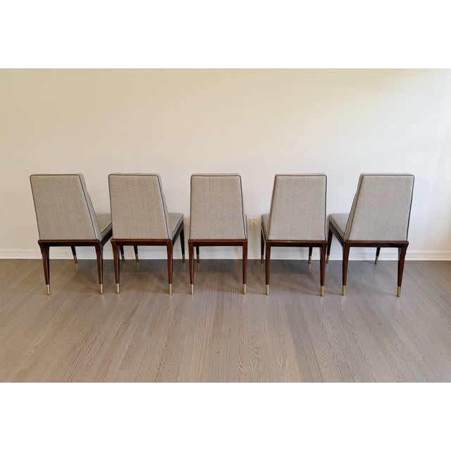 Set of 10 Lorin Marsh Art Deco Tuxedo Dining Chairs in High-Gloss Mahogany & Brass For Sale - Image 13 of 18