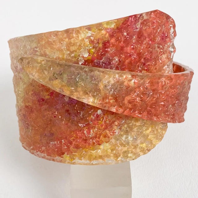 1980s Sculptural Orange and Gold Plexiglass Coiled Bangle Bracelet For Sale - Image 5 of 9