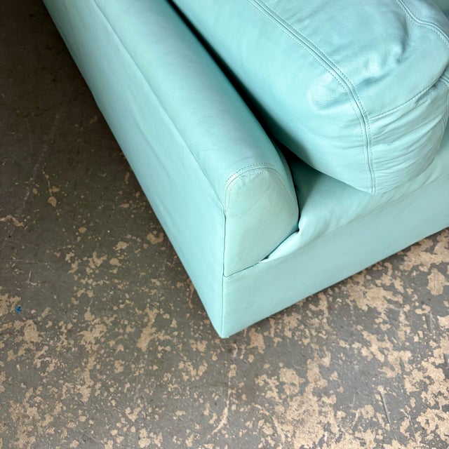 Postmodern Teal Leather Loveseat by Directional Furniture. Circa 1980s. For Sale - Image 12 of 18