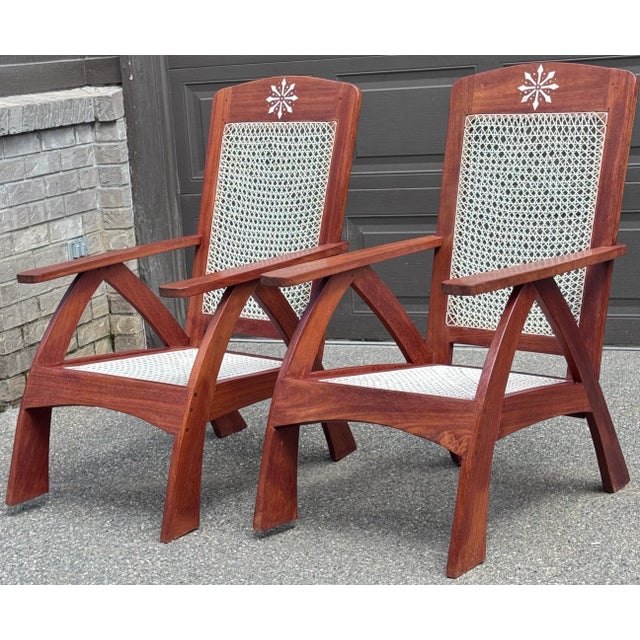 Mid-Century Modern Estate Tropical Plantation/ Swedish Modern Teak Adirondack Chairs - A Pair For Sale - Image 3 of 17